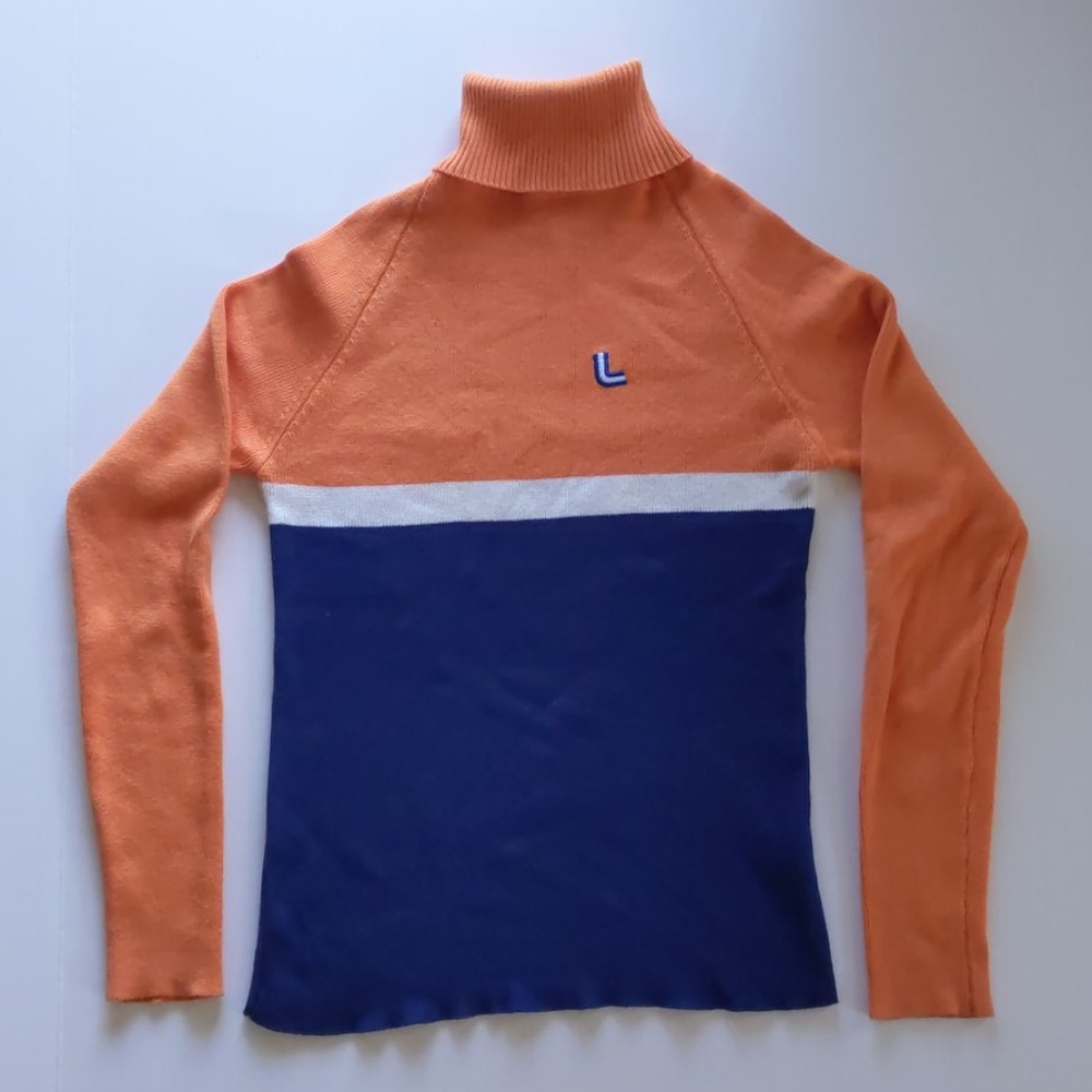Vintage sweater turtleneck orange sherbet and navy